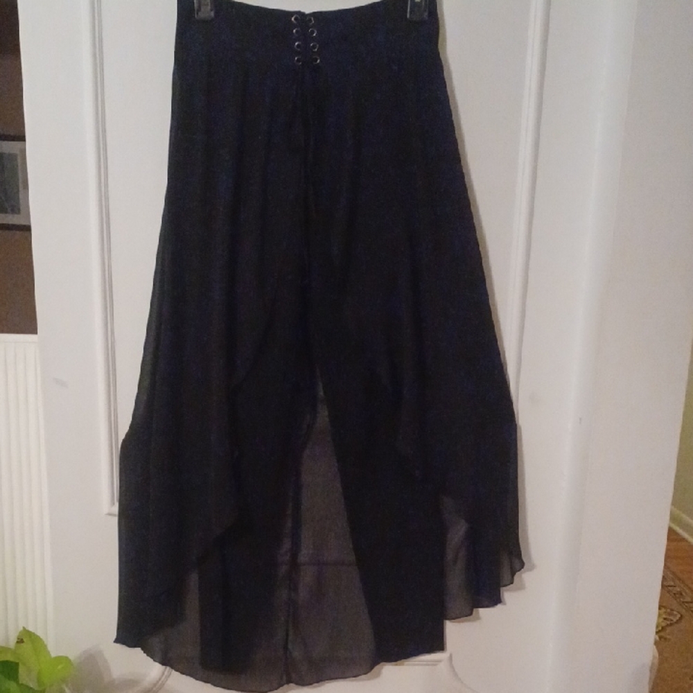 Material Girl_High-Low Black Chiffon Skirt/leggings  with Lace-Up Waist Sz (S)